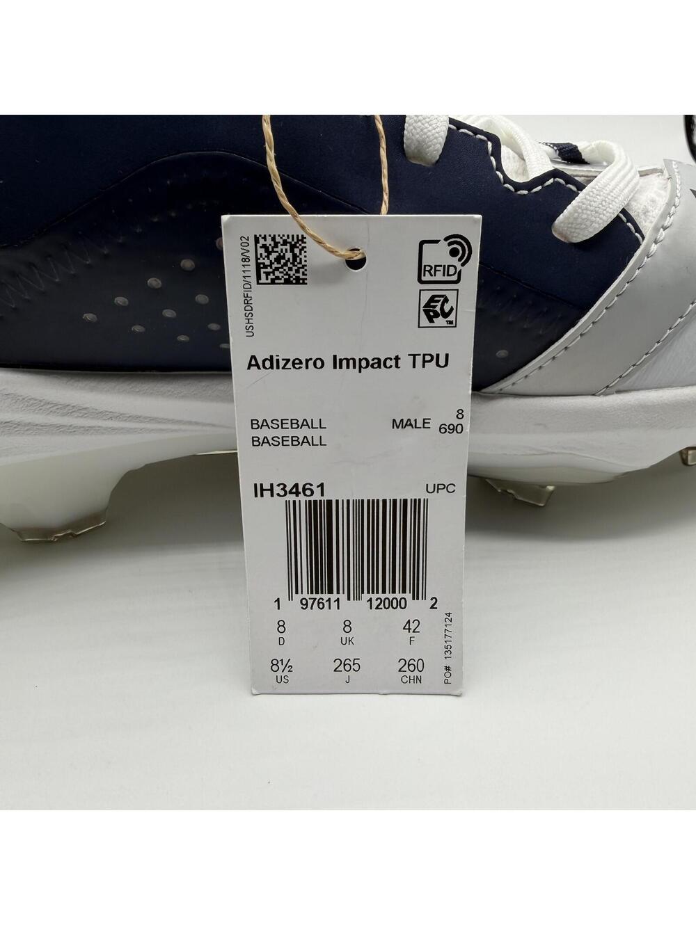 Adidas Adizero Impact TPU Baseball Cleats White Navy Blue IH3461 Men’s Size 8.5 - Picture 6 of 10